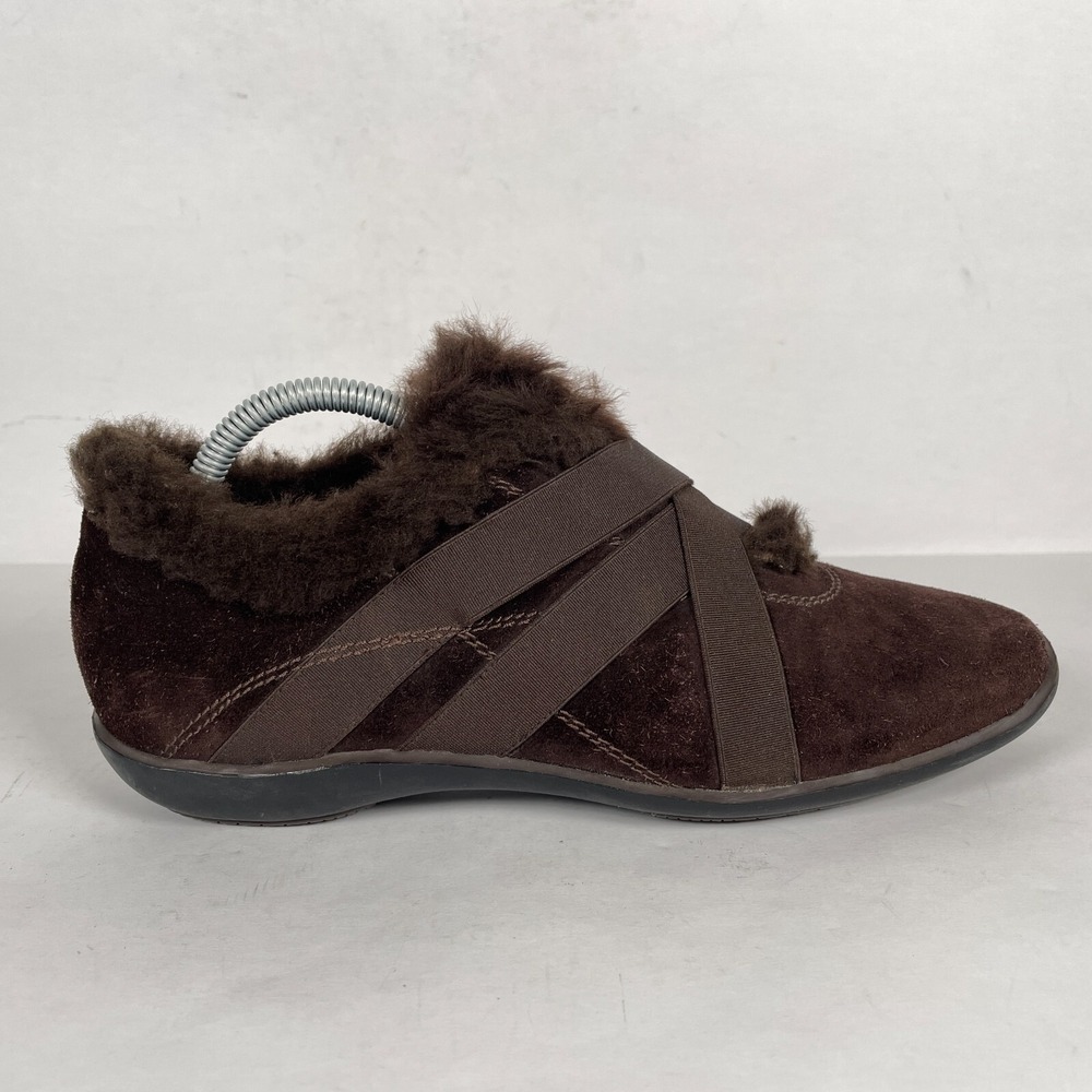 Stuart Weitzman Slippers Womens Size 6M Brown Suede Faux Fur Lined Slip On Shoes